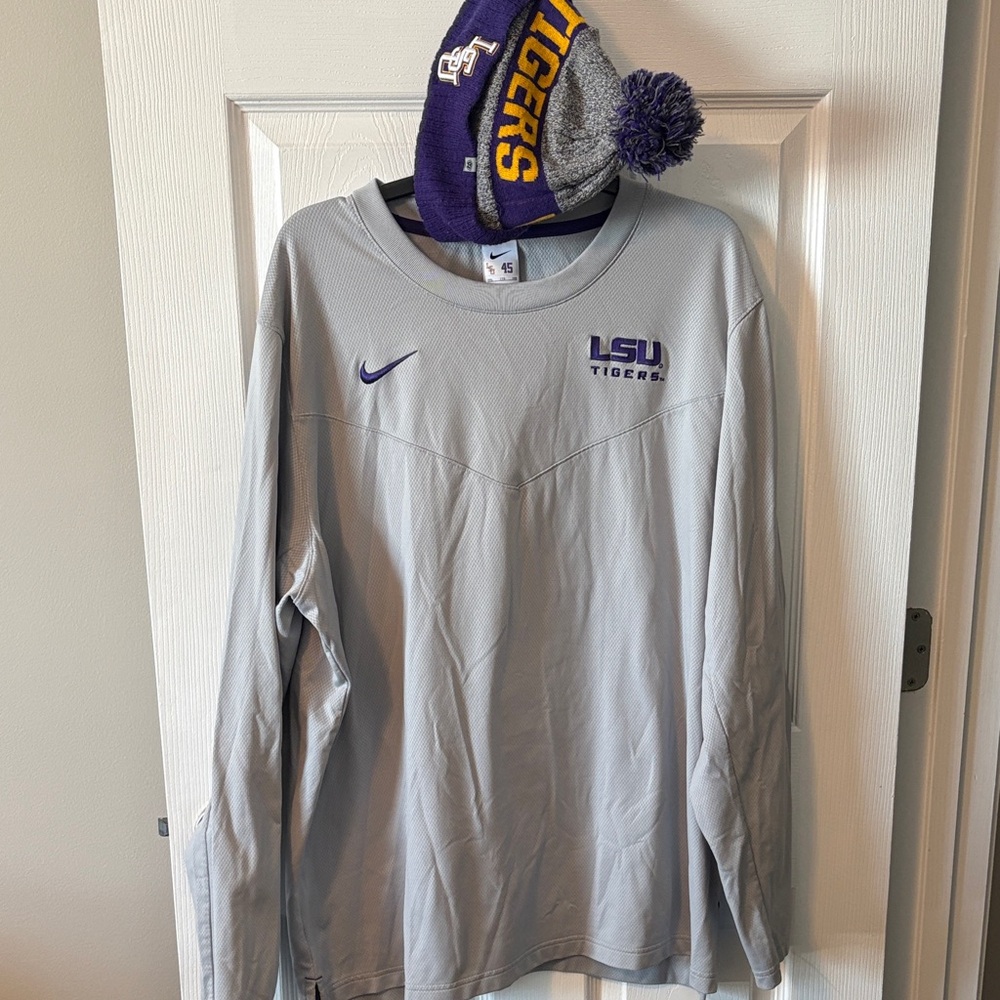 XXL Nike Gray LSU Tigers Long Sleeve Shirt and LSU stocking hat